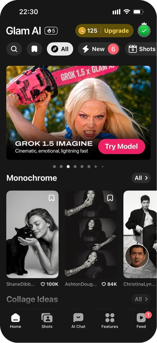 Glam AI app screen